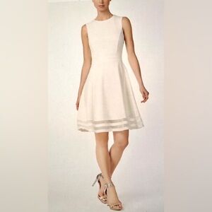 NWT Calvin Klein White Sleeveless Dress - Size 6 Fit Flare Illusion Mesh Inset